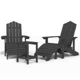 Scaune de gradina Adirondack cu taburet si masa, antracit, HDPE