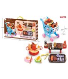 Carucior de Cumparaturi Jucarie cu Accesorii Gratar, Set 66 Piese, Dimensiuni Cutie 52x30x6 cm