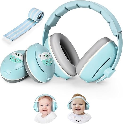 Casti Antifonice 2 in 1 Pentru Bebelusi si Copii 3-48 luni WePro Store, Bentita Elastica Moale si Clasica Superioara, protectie auditiva in medii zgom