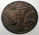 1.909 ITALIA WWII VITTORIO EMANUELE III 10 CENTESIMI 1943 R XF, Europa, Bronz-Aluminiu