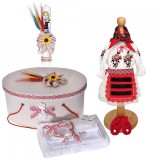 Set costum rochita traditionala, trusou botez, cutie trusou si lumanare, decor