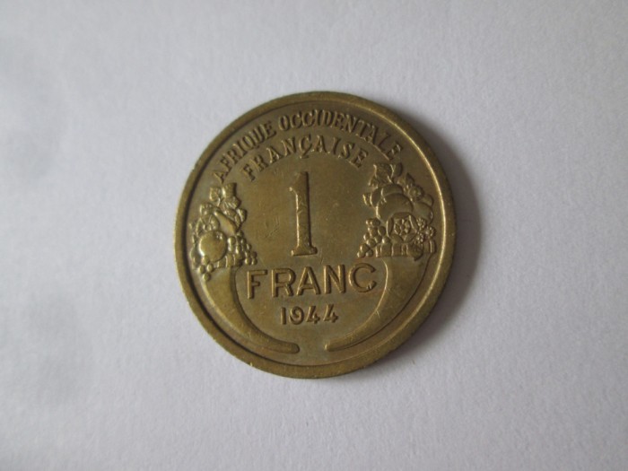 Rara! Africa Occidentală Franceză 1 Franc 1944 guvernul provizoriu francez WWII