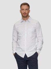 Camasa barbati cu maneca lunga, imprimeu cu puncte si croiala Slim Fit, Alb, S