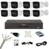 Sistem de supraveghere cu 8 camere Dahua de 8 Megapixeli, IR 80m, Microfon, DVR Dahua de 8 canale 8MP, Hard, Accesorii