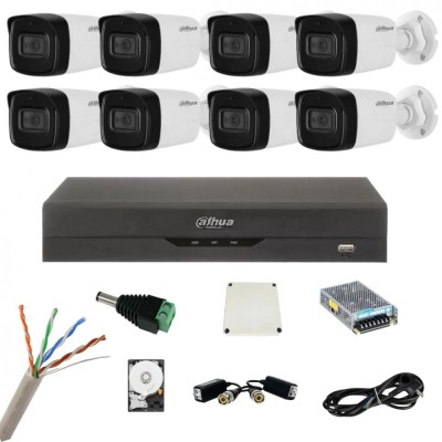 Sistem de supraveghere cu 8 camere Dahua de 8 Megapixeli, IR 80m, Microfon, DVR Dahua de 8 canale 8MP, Hard, Accesorii SafetyGuard Surveillance foto