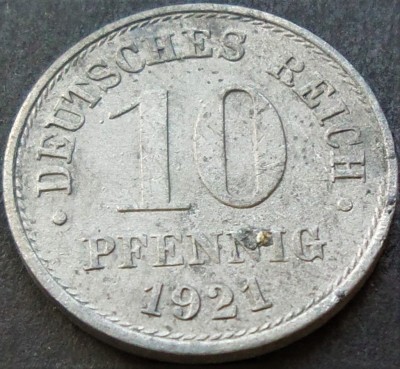 Moneda istorica 10 PFENNIG - GERMANIA, anul 1921 *cod 1951 B foto