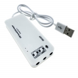 Hub USB si placa de sunet, 2in1, cu 3 porturi USB, interfata USB 2.0, iesire 3 x jack 3.5mm mama, indicator Led, cu cablu 45 cm, alb