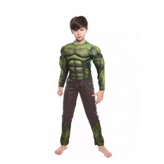 Costum Hulk cu muschi pentru copii, carnaval, marime 7-9 ani