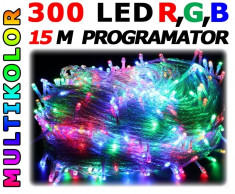 Instalatie pentru Craciun Multicolora, Lungime 15m, 300 Becuri LED, Interior si Exterior, 8 Moduri de Luminare foto