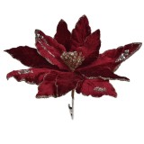 Floare decorativa de Craciun, bordo cu glitter bej si clips, 36 cm, CMCLASS