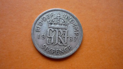 6 PENCE 1937 ARGINT ***** foto