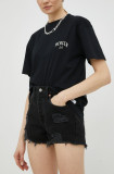 Cumpara ieftin Levi&#039;s pantaloni scurti jeans femei, culoarea negru, neted, high waist
