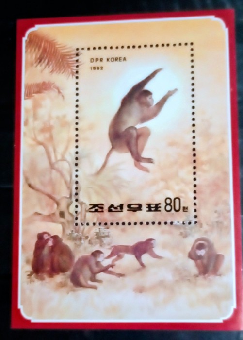 Coreea 1992 maimuțe, maimuță săritoare, faina animale bloc neștampilat Korea 1992