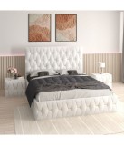 Pat Tapitat Eric Alb + Saltea Lux Ortopedica + Noptiere Tapitate 160x200cm