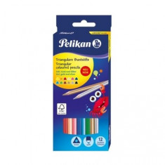 Creioane colorate 12 culori triunghiulare Pelikan foto