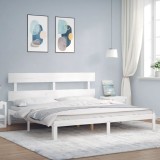 VidaXL Cadru de pat cu tăblie Super King Size, alb, lemn masiv