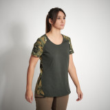 Tricou 300 din bumbac Camuflaj Verde Damă, Solognac