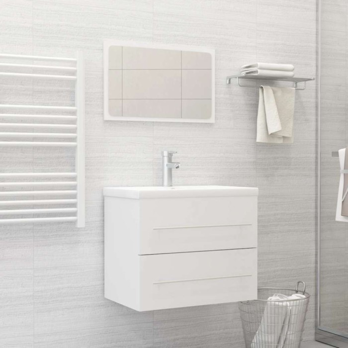 Set mobilier de baie, 2 piese, alb, lemn compozit