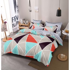 Lenjerie de pat pentru o persoana cu husa de perna patrata, Lamia, bumbac mercerizat, multicolor