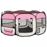Cumpara ieftin Tarc de caini pliabil cu sac de transport, roz, 145x145x61 cm