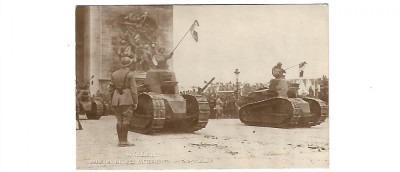 Carte postala Paris - parade troops, assault tanks 1919 - scrisa A003 foto