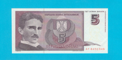 Iugoslavia 5 Novih Dinara 1994 &amp;#039;Tesla&amp;#039; UNC serie: AP 8451946 foto
