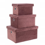 Set 3 cutii cu capac pentru depozitare, Velvet Pink, pliabile, 36x26x18 cm, otel/catifea, Bizzotto