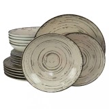 Set farfurii 18 piese, 6 persoane, Stone, Alb Ivoire cu negru