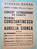 Afis Concert extraordinar de sonate -Mihai Constantinescu vioara,Aurelian Cioanca pian-Ateneul Roman anul 1949
