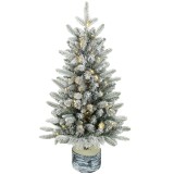HOMCOM Brad artificial de Crăciun, brad de 90 cm cu 50 LED-uri 240 v&acirc;rfuri zăpadă artificială bază din oxid de magneziu | Aosom Romania
