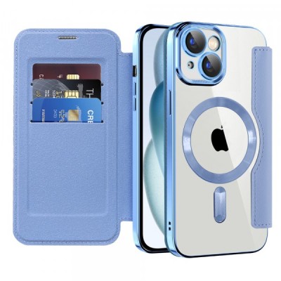 Husa MagSafe pentru Apple iPhone 15 Plus, Techsuit, SmartMag Book, Bleu foto