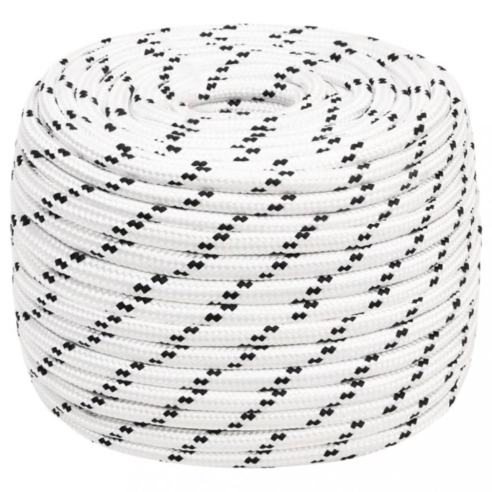 Fr&acirc;nghie &icirc;mpletită pentru barcă, alb, 12 mm x 25 m, poliester