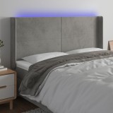 VidaXL Tăblie de pat cu LED, gri deschis, 203x16x118/128 cm, catifea