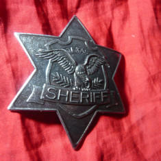 Insigna Sheriff Texas - metal ,Firma Ideal DBGM , d=8,6cm
