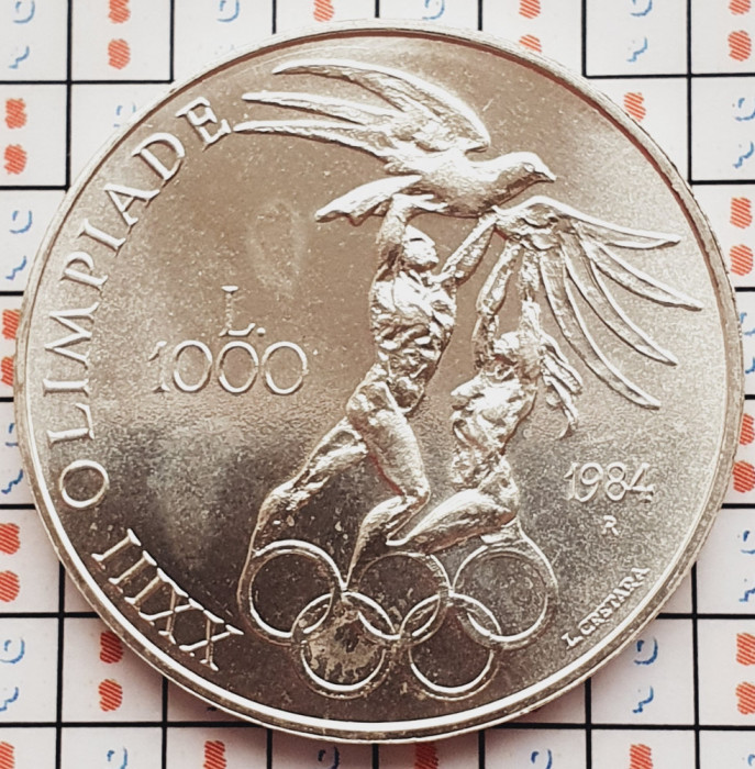 1316 San Marino 1000 Lire 1984 Summer Olympics tiraj 52.000 km 169 UNC argint