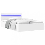 VidaXL Cadru pat hidraulic ladă cu LED alb 140x200 cm piele ecologică