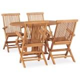 VidaXL Set mobilier de exterior pliabil, 5 piese, lemn masiv de tec