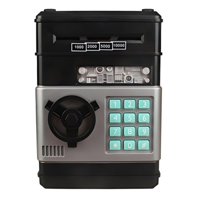 Pusculita tip bancomat cu pin si efecte sonore, model negru, jucarie educativ-interactiva pentru gestionarea banilor, dezvoltare financiara pentru cop foto