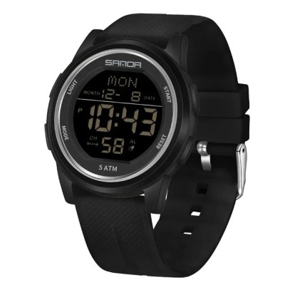 Ceas Copii Sanda 6182 Negru , Design Sport, Digital, Afisaj Data, Alarma, Rezistent la Apa 5ATM foto