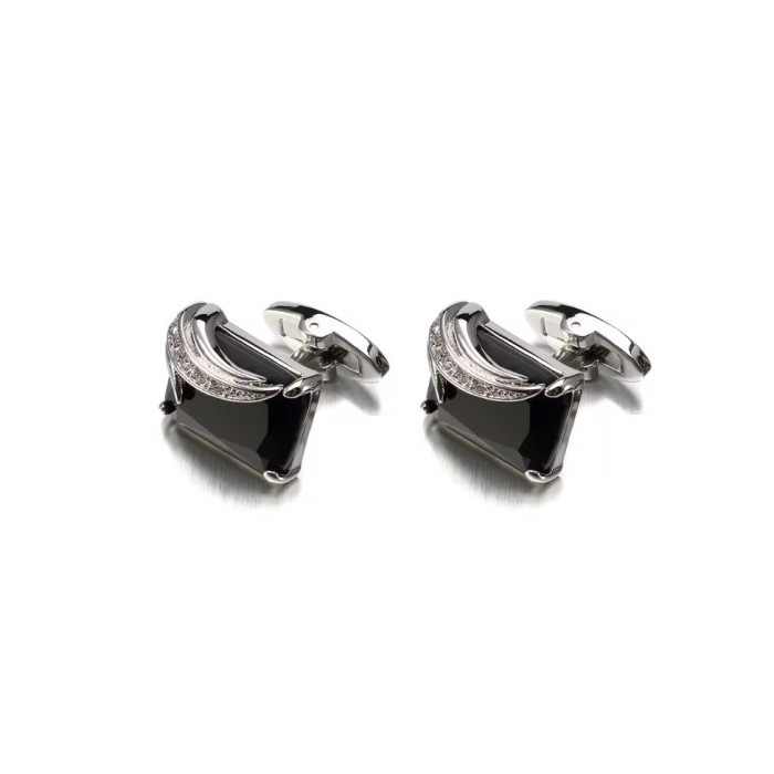 Butoni argintii cu cristal negru BU047