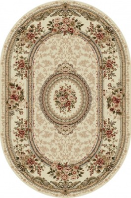 Covor Oval Model Lotos 571-100, Marime 80 x 150 cm, Crem, Inaltime Fir 8 mm, Antialergic, Polipropilena, Living, Dormitor, Sufragerie, Birou foto