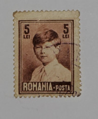 1929 Timbru Regele Mihai I 5 lei stampilat foto
