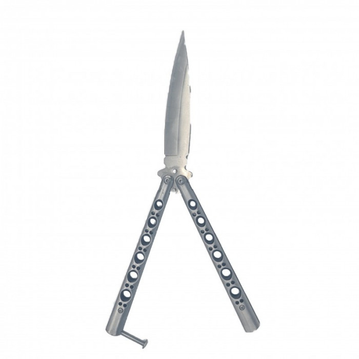 Cutit fluture Butterfly, Balisong, 24 cm, model gauri fantoma, culoare model negru, culoare gri