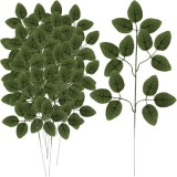 Set de 12 Ramuri Artificiale cu Frunze de Trandafir, Verde, Plastic/Țesătură, 51 x 25 cm
