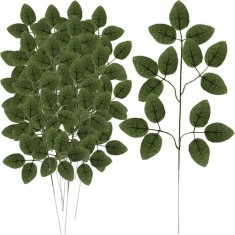 Set de 12 Ramuri Artificiale cu Frunze de Trandafir, Verde, Plastic/Țesătură, 51 x 25 cm foto