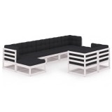 Set mobilier gradina cu perne, 9 piese, lemn masiv de pin alb