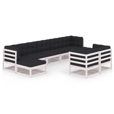 Set mobilier gradina cu perne, 9 piese, lemn masiv de pin alb foto