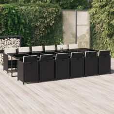 vidaXL Set mobilier de exterior cu perne, 13 piese, negru, poliratan