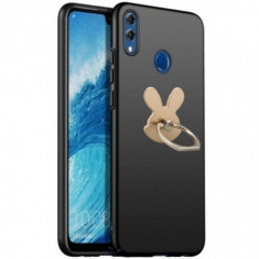 Husa Silky Matte pentru Huawei Y7 2019, Negru + Ring Team Mobile Cadou foto