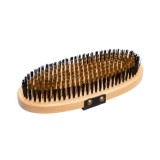 Perie Kerbl din alama si nailon, 21x9 cm, 9 randuri peri, suport lemn, piele